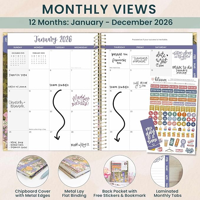 bloom daily planners HARDCOVER 2026 Planner (January to December) - 8.5” x 11” Weekly & Monthly Dated Agenda Organizer Book with Stickers & Tabs - Wildflower Mountainside