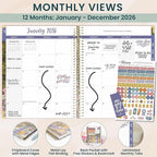 bloom daily planners HARDCOVER 2026 Planner (January to December) - 8.5” x 11” Weekly & Monthly Dated Agenda Organizer Book with Stickers & Tabs - Wildflower Mountainside