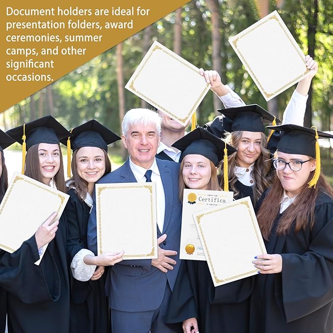 gisgfim 15Pcs Certificate Holders Diploma Covers Single Sided Gold Foil Border Award Certificate Covers for Letter Size 8.5x11 Certificates Cardstock Document Papers Storage Organizer (White)