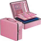 ENGPOW Fireproof Document Box, Hard Case File Box with Fireproof Zipper＆Lock, 6400°F Heat Insulated Fire and Water Resistant File Organizer Storage Safe for Important Documents Laptop Cash, Pink