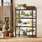 4 Tier Bookshelf 31.49" Width, Tall Book Shelf Storage and Organization, Wooden and Metal Industrial Bookcase, Large Book Shelves for Home Living Room Bedroom Office Storage(Black)