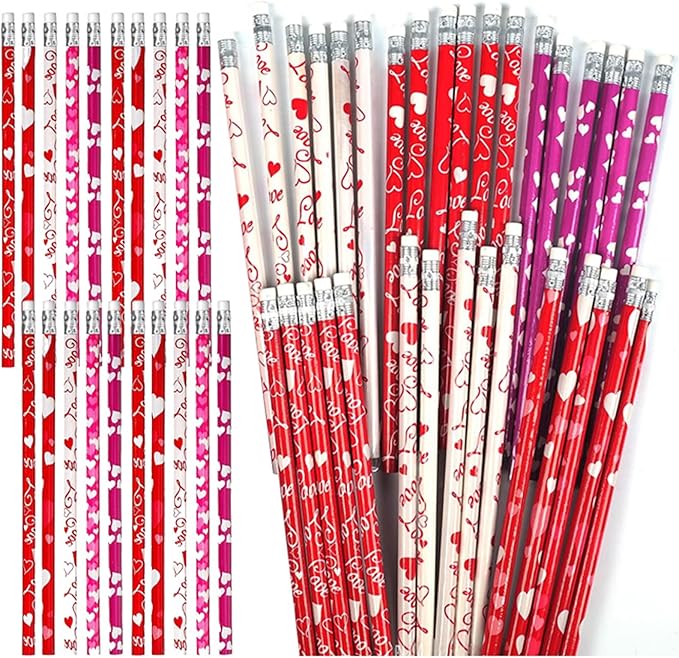 Hdagbnn 72PCS Valentine's Day Pencils,Wooden Heart Pencil with Eraser,Red Heart Pencil,Bullk Pencils for Exchange Gifts,Kids School Rewards Giveways Party Favors
