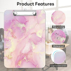 Luminzo Plastic Cute Clipboard Low-Profile Metal Clip, A4 Letter Size 9 x 12.5 in, 8.5 x 11 Paper Clip Board for Teachers, Nurses, Classroom,Pink Gold Marble