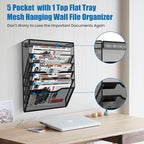 KZWKRG 6 Tier Wall File Organizer Hanging Vertical File Organizer, Wall Mounted Mail Paper Document Folder Holder, Mesh Magazine Rack Mail Document Organizer for Office School Home(Black)