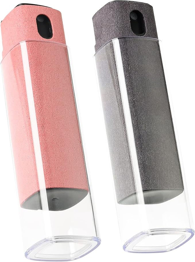 ZERNBER 2 Pcs Screen Cleaner Kit, 3-in-1 Touchscreen Mist Cleaner Spray Bottle Tool & Microfiber Cloth for Phone/Laptop/Tablet/TV/Monitor/Car Screens(Pink+Grey)
