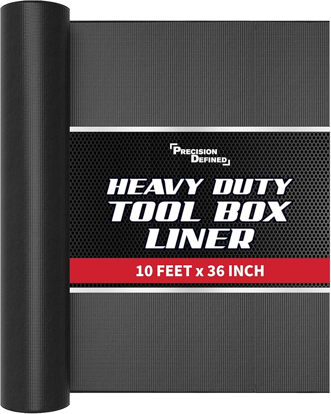 Precision Defined Professional Grade Tool Box Liner, 10 ft x 36", Black | Tool Box Drawer Liner, Shelf Liner Non Slip Mat, Thick Cabinet Shelf Liner, Toolbox Drawer Liner