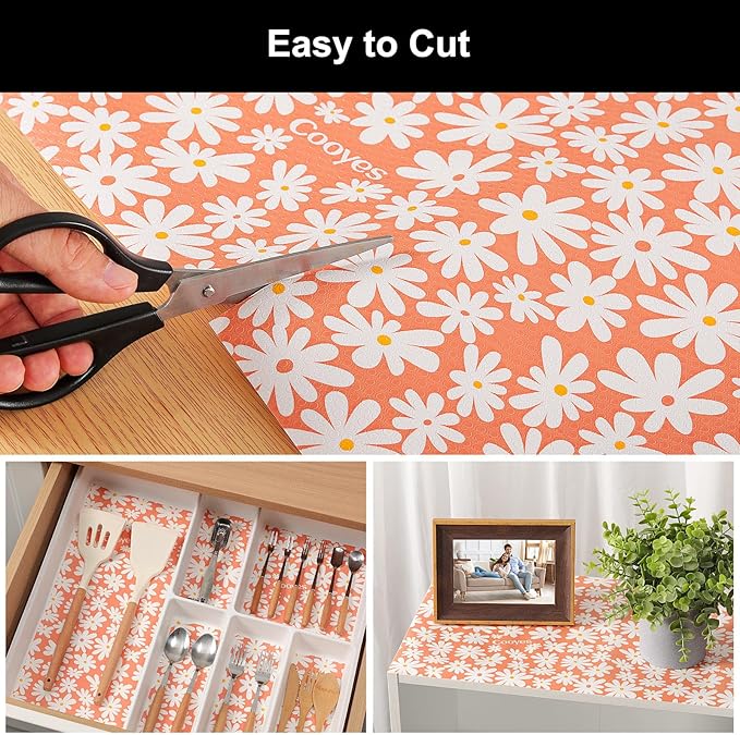 Cooyes Shelf Liner – Premium Non-Adhesive Cabinet & Drawer Liner for Kitchen – Waterproof Shelf Paper with Modern Pattern – Durable EVA Cabinet Mat – Easy to Cut （12" W x 360" L）
