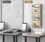 EasyPAG 10 Pocket Mesh Wall File Organizer, Hanging Paper Folder Holder with Classify Label, Vertical Wall Mount Mail Organizer for Office Home Classroom, Gold