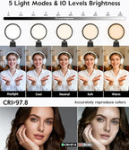 Computer Zoom Lighting for Video Conference, 5" Eye-Caring Ring Light with 50 Modes CRI>97.8, 3000K-6500K for Video Recording/Streaming/Selfie, Desk Lights for Phone/Laptop/Webcam/Monitor