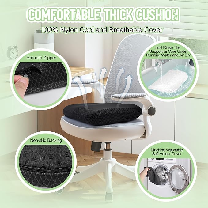 Aurssa Air Fiber Office Chair Cushion - Ergonomic Seat Cushion for Orthopedic Coccyx, Relief Hip & Back Support - Doctor Recommended Cushion for Long Sitting Worker Driver & Handicapped (Dark Gray)