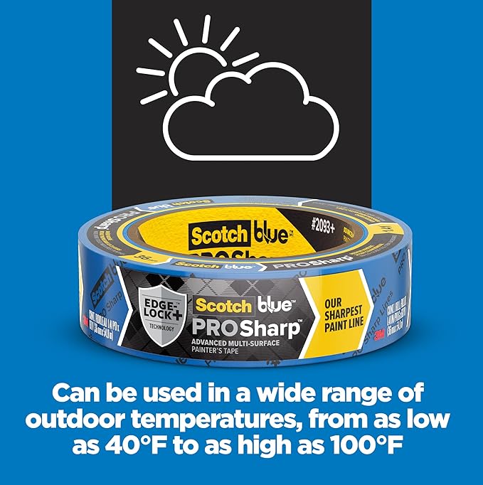 ScotchBlue PROSharp Painter's Tape 1 Inch Wide (0.94 in x 60 yd) 1 Roll Blue Tape Protects Surfaces and Removes Easily, Edge-Lock Tape for Indoor and Outdoor Use (2093+-24EC)