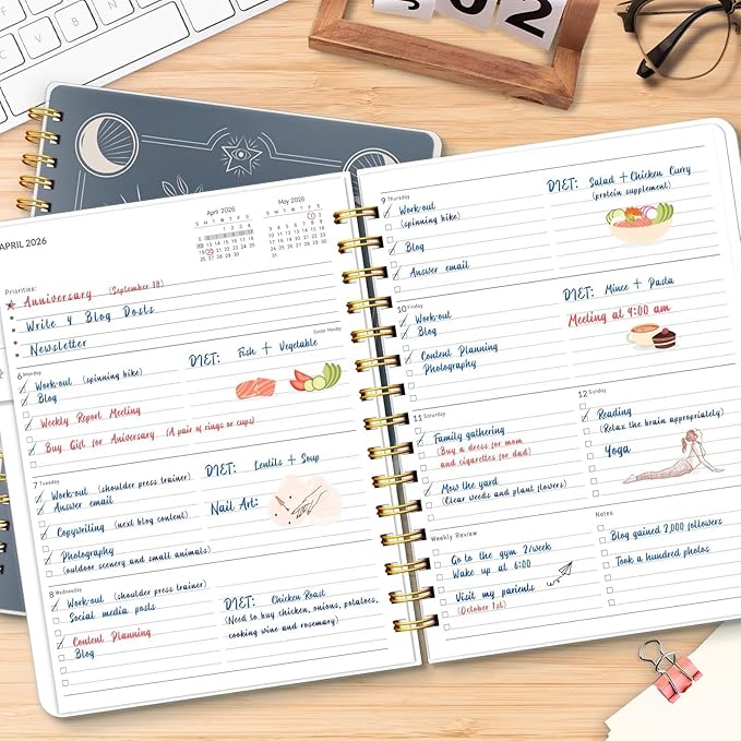 2026 Planner 8.5 x 11, Large Weekly Monthly Planners with Tabs, A4 Spiral Bound Daily Calendar 2026 Planner, 12 Month Agenda from Jan. to Dec., Flexible Cover Appointment Book(Smill Sun)