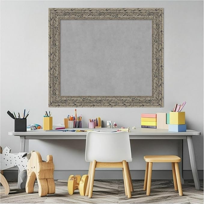 Amanti Art Silver Framed Magnetic Board 25x29 Medium Vision Board for use with Magnets, 100% Metal Sheet to Display Items as Office Decor or for Home Organization in mudroom, Kitchen or Kids Room