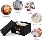 Remowith Greeting Card Organizer and Storage Box with 20 Pcs Adjustable Dividers, Storing Cards with 84 Pcs Labels Perfect for Storing Greeting Cards, Envelopes, Photos 1 Pack Black