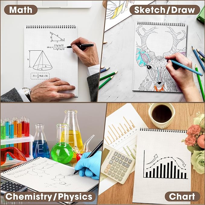 Engrowtic 2 Pack Top Spiral Graph Paper Notebooks 8.7 X11.4 Inch A4 Grid Paper Notepad 70 Sheet Memo Steno Pad for Engineering Writing Sketching Drawing School Office Supplies (Black)