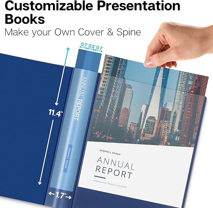 Dunwell Presentation Binder 12-Pocket, Displays 24 Pages, 8.5x11 Portfolio Binder with Plastic Sleeves, Storage and Organizer for Documents, Certificates, Projects, Photos (3 Pack, Blue)