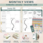 bloom daily planners HARDCOVER 2026 Planner (January to December) - 8.5” x 11” Weekly & Monthly Dated Agenda Organizer Book with Stickers & Tabs - Beige Bouquet