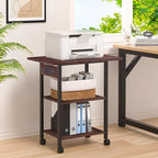 Lerliuo 3-Tier Printer Stand with Charging Station, Industrial Mobile Printer Table with Storage Shelf and Steel Frame, Rolling Printer Cart Holder with Lockable Wheels for Home, Office (Walnut)