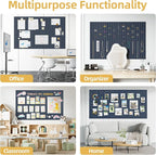Large Cork Board for Wall 36" x 48" Blue Bulletin Board with Safe Removable Adhesive Squares for Pictures Photos, Alternative CorkBoard Felt Pin Boards Tiles for Office Classroom Wall Decor - 12 Pack
