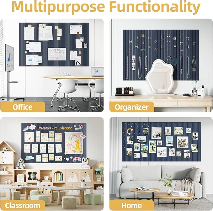Large Cork Board for Wall 36" x 48" Blue Bulletin Board with Safe Removable Adhesive Squares for Pictures Photos, Alternative CorkBoard Felt Pin Boards Tiles for Office Classroom Wall Decor - 12 Pack