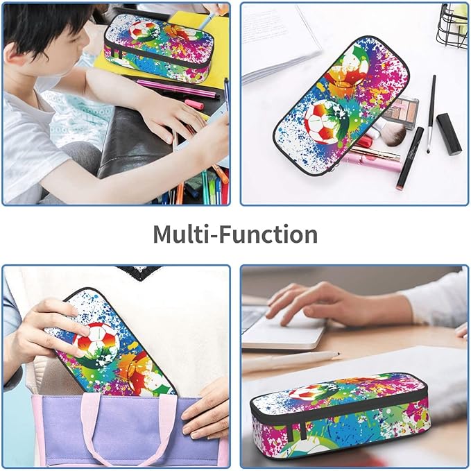 Colorful Soccer Pencil Case Big Capacity Storage Pencil Pouch Stationery Bags With Zipper Portable Pen Holder Box Organizer For Boys Girls Teens Student College School Office Supplies