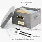 Remowith Greeting Card Organizer and Storage Box with 20 Pcs Adjustable Dividers, Storing Cards with 84 Pcs Labels Perfect for Storing Greeting Cards, Envelopes, Photos 2 Pack Grey