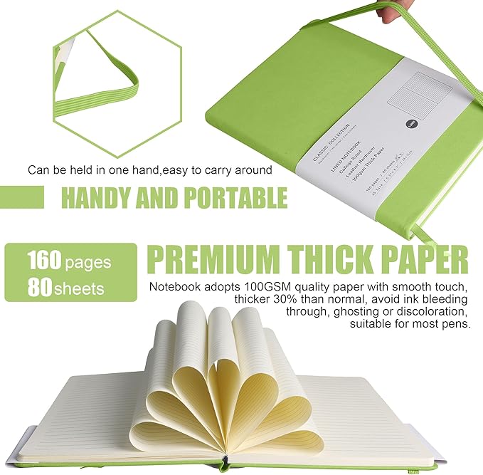 EMOMAS Lined Journal Notebook, 10Pack Hardcover Notebook for Men & Women – Journals for Writing, Work, School, Home & Daily Notes, 160 Pages – Medium A5, 5.7"x8", 100 gsm Thick Paper (Grass Green)
