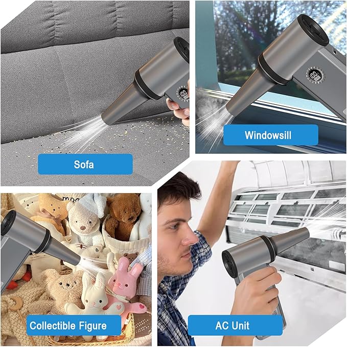 Compressed Air Duster- 180000 RPM Brushless Motor,45W Fast Charge,4-Speed Adjustable Electric Air Duster, Rechargeable Mini Duster Blower for PC,Keyboard,Car,Outdoors,Home and Snow Clearing,SilverGray