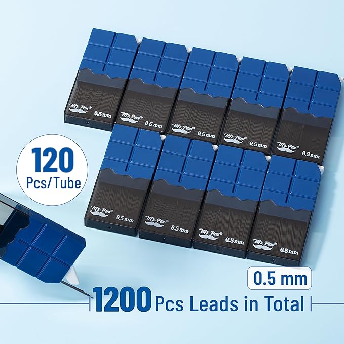 Mr. Pen- 0.5 Lead Refills, 10 Pack, 1200 pcs, 0.5 Lead Refill, 0.5 Mechanical Pencil 0.5 Refill
