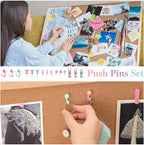 200 Pieces Push Pins Set, 5 Types Colorful Thumb Tacks Cute Decorative Push Pins for Wall Cork Board Bulletin Boards with Storage Box