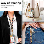 bolimoss Black Cat Flower Lanyard Wallet,Pu Leather Women Zid ID Case with Lanyards,Cute Neck & Wrist Lanyard Keychain for Women, Teacher, Nurse, Office Name Tag Badge Holder ID Card Holder