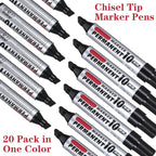 AojSup 20 Pack Jumbo Size Permanent Markers Bulk Permanent Markers Set Chisel Tip Pens Waterproof for Industrial Use Work on Wood Metal Plastic Stone Glass (Black)