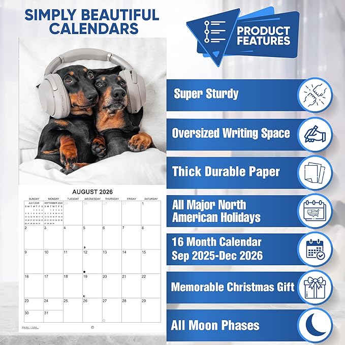 2026 Dachshunds Weiner Dog Monthly Wall Calendar | Wiener Dogs Calendar September 2025 - December 2026