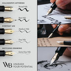 Wordsworth & Black Fountain Pen Set, 18K Gilded Fine Nib, Includes 24 Pack Ink Cartridges, Ink Refill Converter & Gift Box, Gold Finish, Calligraphy, [Black Gold], Perfect for Men & Women