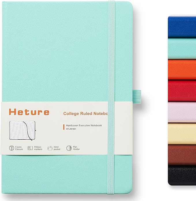 Heture Hardcover Notebooks, A5 Lined Journals Notebook for Writing 160 Pages, 8.2 x 5.5 inch, Green Classic Ruled Notebooks for College/Work/Travel (Green, 1 Pack)