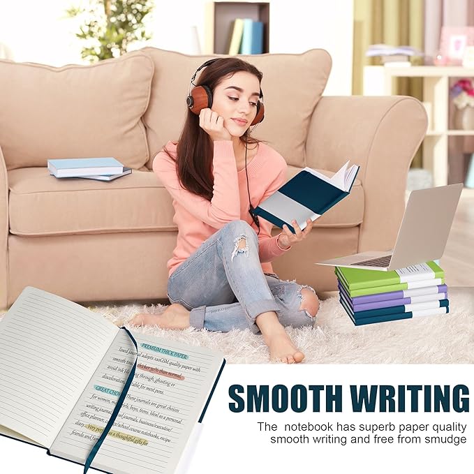 EMOMAS Lined Journal Notebook, 10Pack Hardcover Notebook for Men & Women – Journals for Writing, Work, School, Home & Daily Notes, 160 Pages – Medium A5, 5.7"x8", 100 gsm Thick Paper (Turquoise)