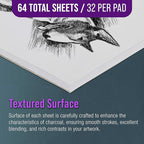 U.S. Art Supply 9" x 12" Premium Heavy-Weight Charcoal Sketchbook (2 Pack, 64 Sheets Total) - 90lb (160gsm) Sketch Book Pad for Charcoal, Pencil & Pastel Drawing