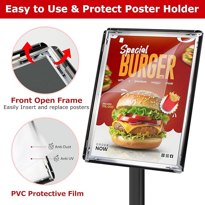 VAIIGO Heavy Duty Sign Holder Stand 11x17 Inch - Pedestal Floor Standing Sign Holder with Weighted Base - Vertical & Horizontal Poster/Menu Stand for Indoor/Outdoor Business Store Advertising, Black