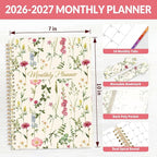 SUNEE 2026-2027 Planner - 24 Months (Jan 2026 - Dec 2027) - 7"x10" Monthly Spreads & Yearly Planner, Wildflowers