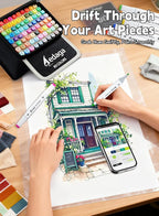 AEDAGA 120 Colors Alcohol Markers with Free App, Dual Tip Art Marker with Kickstand Case for Artists Adults. Alcohol Based Markers for Coloring Painting Sketching and Drawing, Great Gift