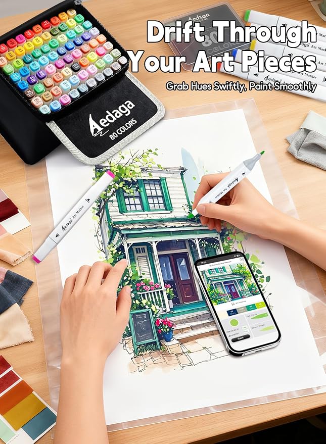 AEDAGA 240 Colors Alcohol Markers with Free App, Dual Tip Art Marker with Kickstand Case for Artists Adults. Alcohol Based Markers for Coloring Painting Sketching and Drawing, Great Gift