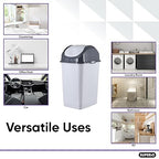 Superio 1.25 Gal Mini Plastic Trash Can with Swing Top Lid, Small Grey Waste Bin for Countertop, Desk, Vanity, Bathroom 5 Quart (WhiteSmoke/Grey)