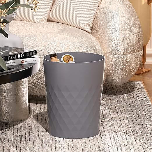 HOLTPHILI 1.8 Gallon Small Trash Can 2 Pack Bathroom Garbage Can Waste Basket Recycling Bin for Dorms Bedrooms Offices Kitchens, Grey