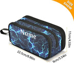 BOENLE Custom Dark Blue Electric Lightning Pencil Case Box Boys Girls Personalized Name Large Pencil Pouch Stationery Pen Bag Organizer for Kids Adults School Office