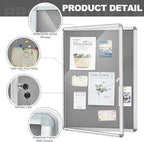 Geetery 36 x 24 Inch Enclosed Bulletin Board with Locking Door Fabric Cork Outdoor Bulletin Board Lockable Display Case, Tamperproof Aluminium Frame Noticeboard Wall-Mounted for School, Office (Gray)