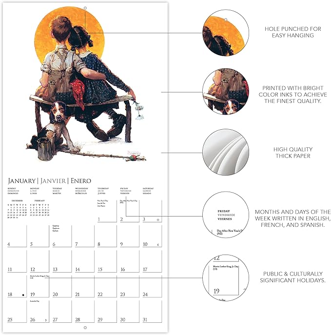 Graphique 2026 Saturday Evening Post Mini Wall Calendar | 7” x 7” | Thick Paper | Home & Office Organizer | Large Monthly Grid | 3 Languages & Marked Holidays | 4 Month Preview Page for 2027
