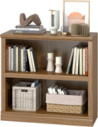 blini 2-Shelf Bookcase Wooden Bookshelves 33in Wide Floor Standing Display Storage Shelves Vintage Oak Bookcase for Home Office, Living Room, Bed Room