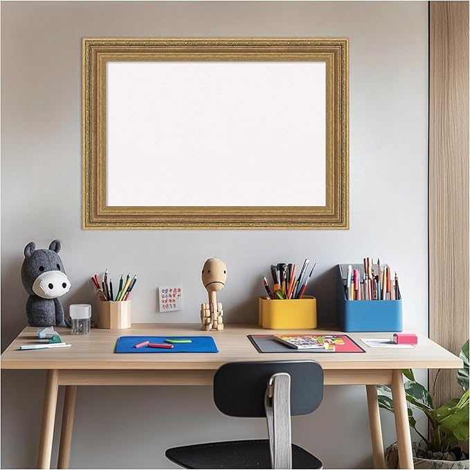 Amanti Art White Cork Board for Wall, 21x29 Vision Board with Gold Frame, Medium Corkboard Office Decor for Home Organization, Traditional Corkboard Pinboard to Display Items for Home Organization