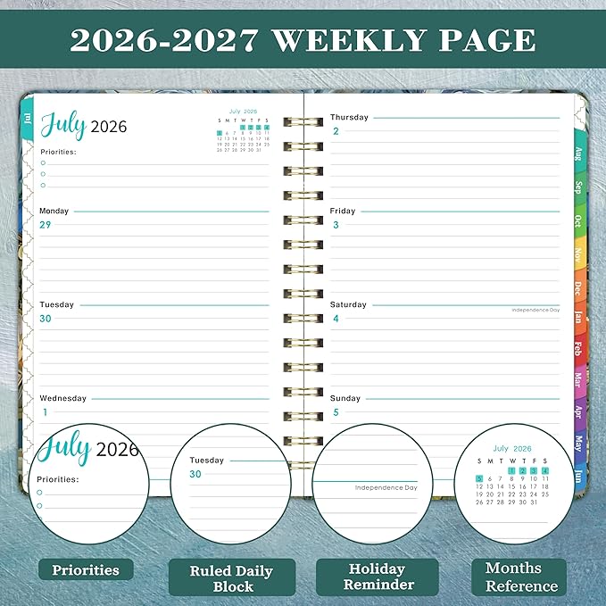 Planner 2026-2027 - Academic Planner 2026-2027, Jul. 2026 - Jun. 2027, 26-27 Planner Weekly and Monthly with Tabs, 6.3" x 8.4", Hardcover with Back Pocket + Twin-Wire Binding - Oil Painting
