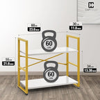 CAPHAUS 2 Tier Small Bookshelf, 24 Inch Width Free Standing Shelf, Bookcase Shelf Storage Organizer, Industrial Book Shelves for Home Office, Living Room, White Wooden Shelves & Gold Frame